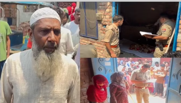 Police at the accused's (R) house.