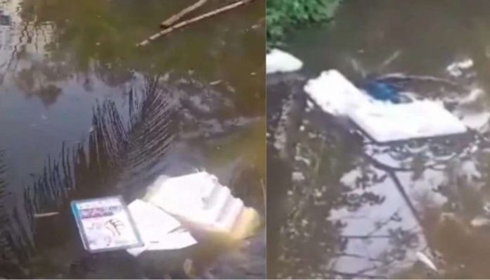violent mob threw EVM and VVPAT machines into a pond in South Paraganas in West Bengal