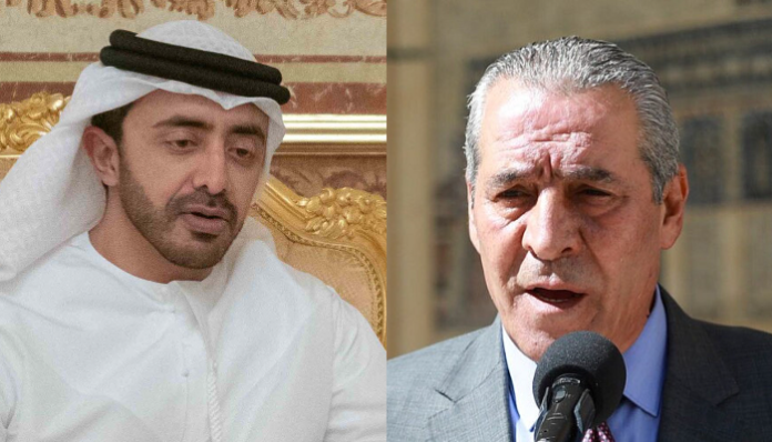 Sheikh Abdullah bin Zayed (L), Hussein al-Sheikh (R).
