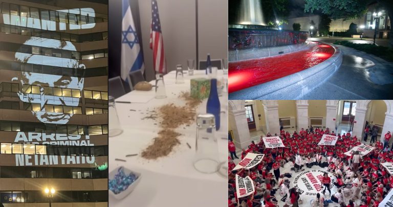 Washington DC: Pro-Palestine group releases insects and sets off fire alarms at Watergate Hotel where Israeli PM Netanyahu was staying, dye fountains red, over 200 arrested