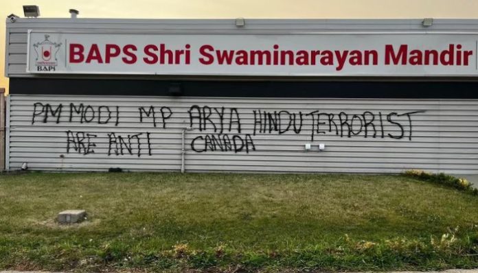 'Modi anti-Canada, Hindu terrorist': Extremists deface BAPS Swaminarayan Mandir in Edmonton, targeting of Hindu temples continue unabated