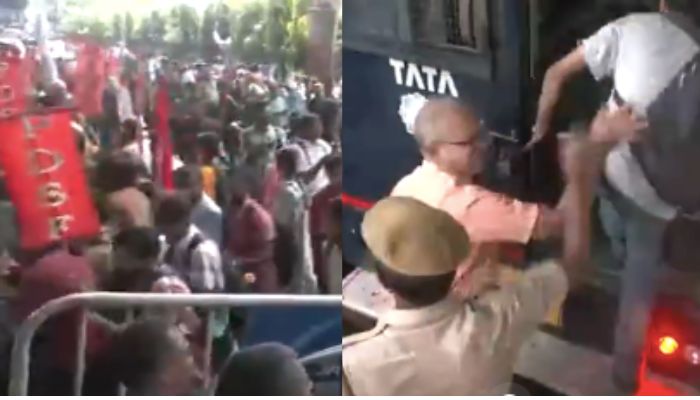 Kolkata: Leftist ‘student’ body protest in solidarity with Bangladeshi protestors opposing reservations to descendants of freedom fighters of 1971 war