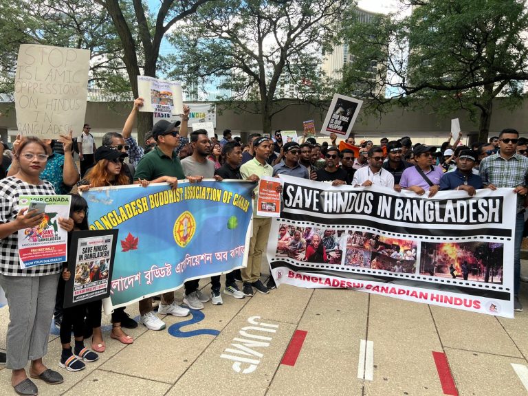 Anti-Hindu violence in Bangladesh: Protests erupt in Downtown Toronto over attacks on Hindus in Bangladesh