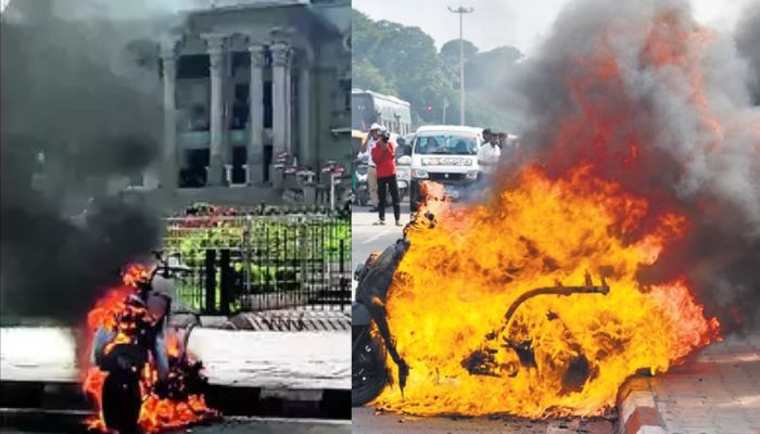 Karnataka: Man sets his scooter ablaze outside Vidhana Soudha protesting against alleged police mistreatment of his mother, arrested