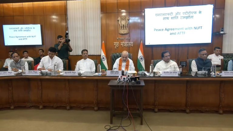 Two insurgent groups give up weapons in Tripura, National Liberation Front of Tripura and All Tripura Tiger Force sign peace pacts with centre and state govt