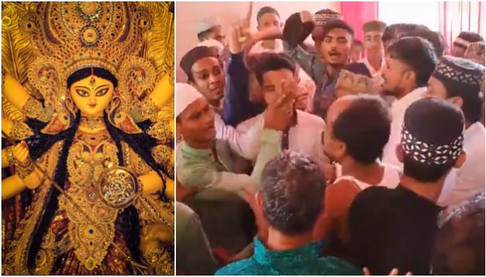 Kolkata: Muslim mob threatens to vandalize Maa Durga idol, abuses Hindu women, creates chaos in puja pandal amid Navratri