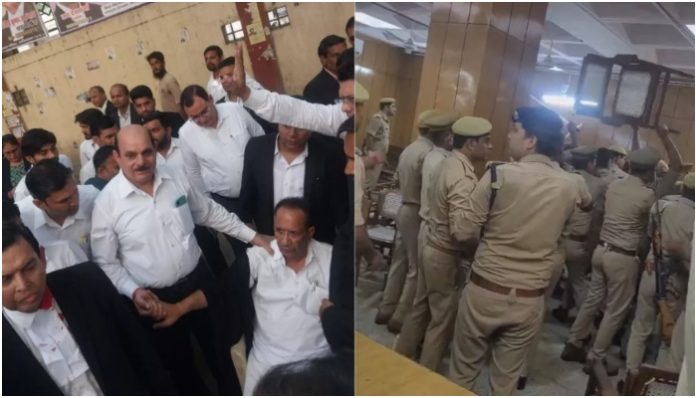 Ghaziabad: Lawyers having alleged association with SP create chaos in District court accusing Judge, forcing police to impose lathi charge, video viral