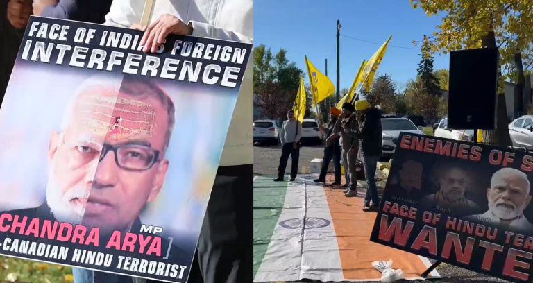 Pro-Khalistani protestors in Canada targets Hindu MP Chandra Arya with inflammatory slogans and posters