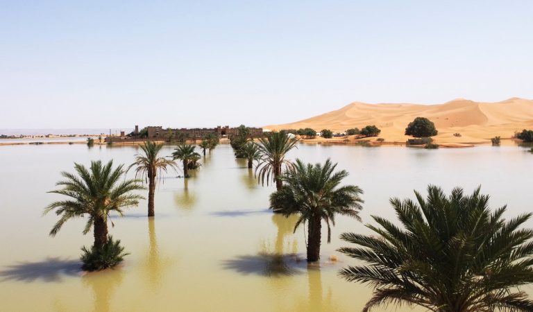 Rare floods after extraordinary rains in Sahara turn deserts in Morocco green, lakes lying dry for decades filled with water