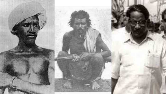 From L to R: Birsa Munda, Tantia Bhil and Kartik Oraon