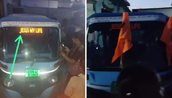 Chhattisgarh: Missionaries use auto with saffron flag to enter village to convert people, flee after local youths and Bajrang Dal protest