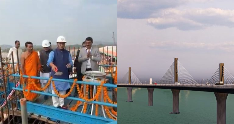 Assam CM Himanta Biswa Sarma performs Bhumi Pujan for Palasbari-Sualkuchi Bridge over Brahmaputra in Guwahati