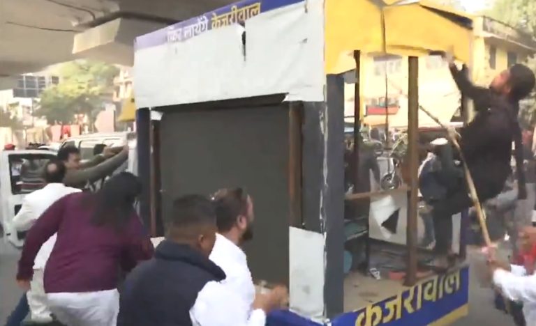 Valmiki Samaj and Dalit Mahapanchayat protest against Arvind Kejriwal over unfulfilled promises, AAP election campaign van vandalised in Delhi