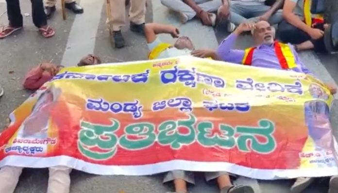 Pro-Kannada activists protesting during Karnataka bandh