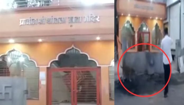 Burn marks outside Sheetla Mata Mandir in Mhow after mob violence