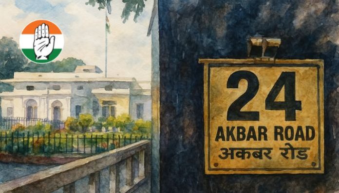24 Akbar Road, one of the two Lutyens’ bungalows retained by Congress in Delhi