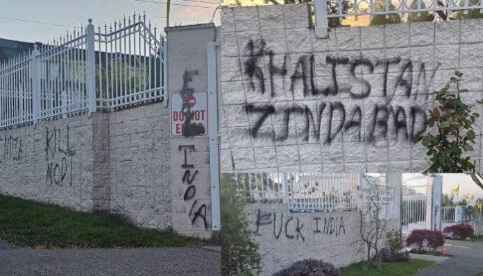 Pro-Khalistani and anti-India graffiti seen at Vancouver Gurdwara