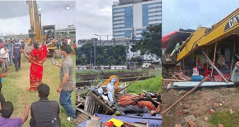 Bangladesh: Durga Mandir in Dhaka demolished by administration two days after Islamic mob issued an ultimatum to remove it, idols crushed by bulldozer