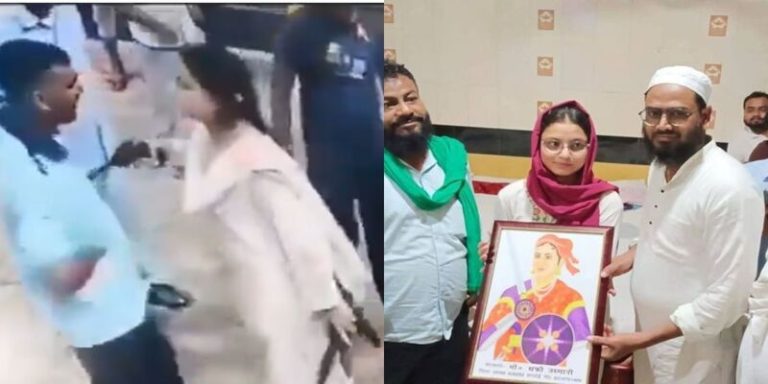 UP: Congress leaders hail Muslim woman who threatened CNG station staff with gun, gift her a portrait of Rani Laxmibai, AIMIM too honours her