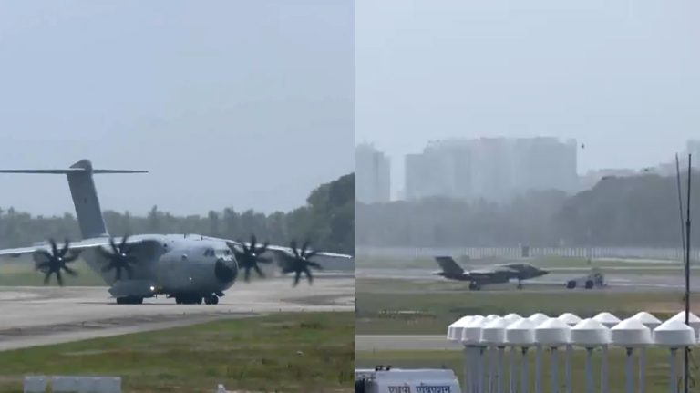 British military transport plane carrying technical team and equipment lands at Thiruvananthapuram airport to repair the stranded F-35B, the fighter jet finally moved to hangar