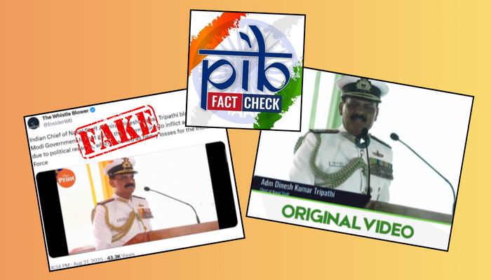 Pakistani social media handles peddle doctored video showing Indian Chief of Naval Staff blaming Modi govt for ‘failure’ during Operation Sindoor, PIB debunks lies