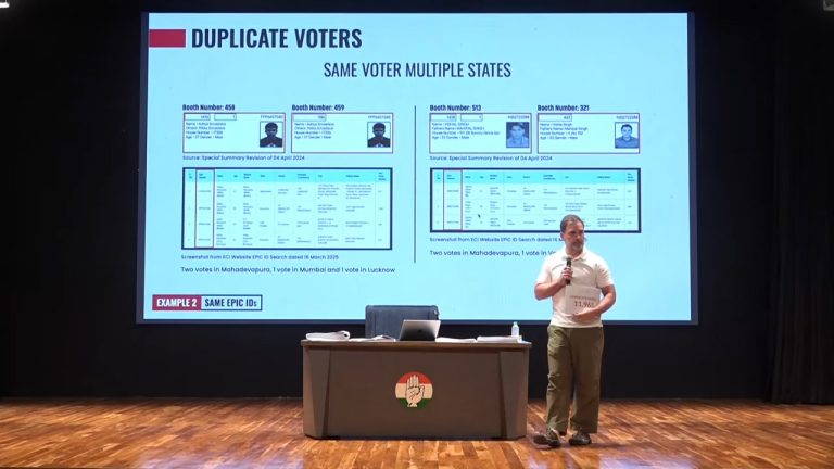 Rahul Gandhi claims same voter is listed in 4 places in 3 states, a search of the number on voter’s portal shows something else