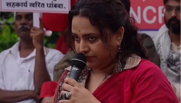 Mumbai: Swara Bhasker whitewashes rape and murder of 1200 Jews by Hamas terrorists in Israel at CPI(M)’s pro-Palestine rally at Azad Maidan