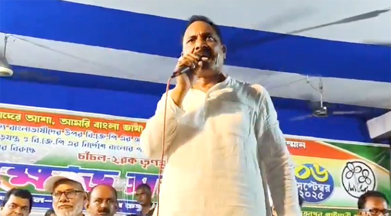 TMC MLA Abdur Rahim Bakshi threatens to burn BJP MLA’s face and mouth to ashes by pouring acid, instigates party workers to rip down BJP flags
