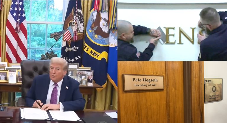 President Donald Trump, who wants to end all wars in the world, renames Department of Defense as Department of War, signages at Pentagon changed