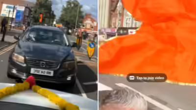 Leicester Ganesh Chaturthi saffron flags