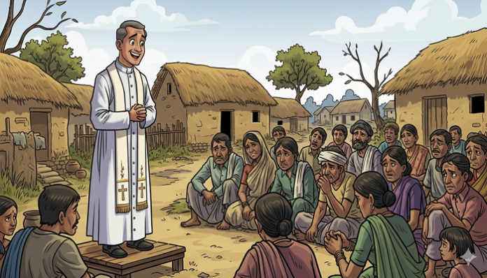 Some people were caught trying to convert people in a village in Madhya Pradesh to Christianity.