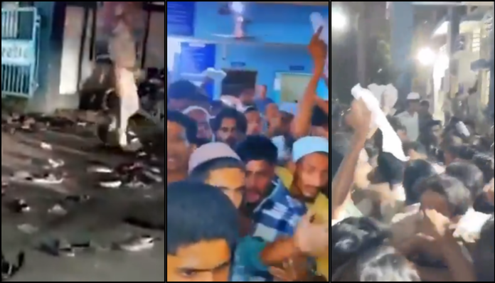 A violent Muslim mob pelted stones at a police station in Godhra.