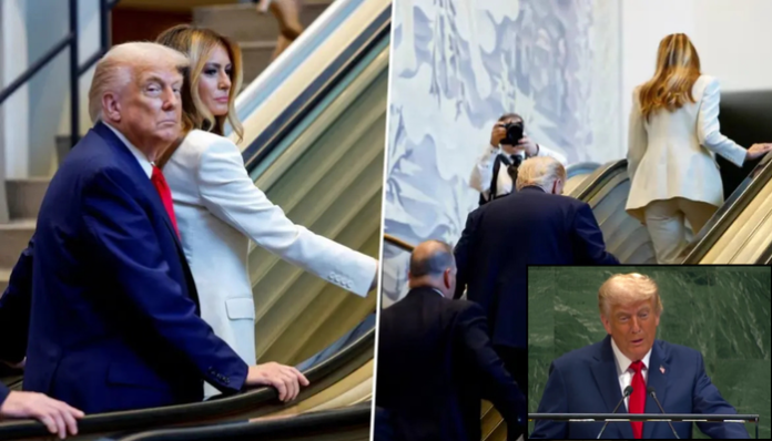 Trump and Melania faced an escalator Malfunction while going to deliver his UN address.