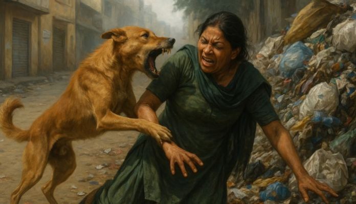 Residents protest in Ludhiana after woman injured in stray dog attack near garbage dump.