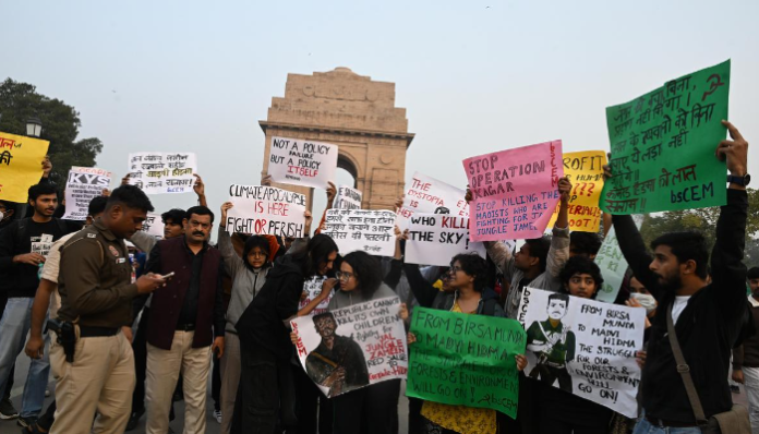 Delhi pollution protest led by the Urban Naxal group bsCEM.