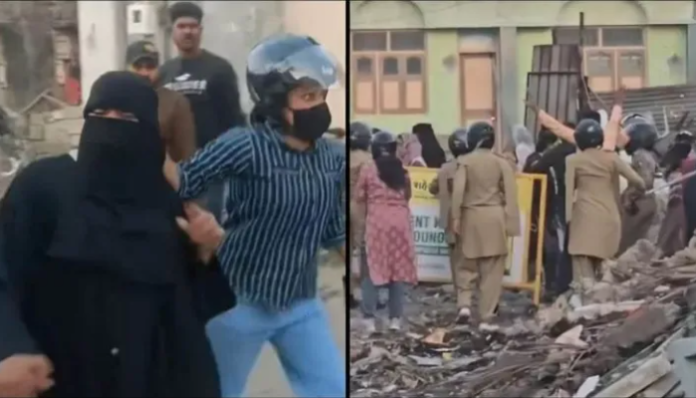 Muslims pelted stones on officials in response to the demolition of an unauthorized dargah.