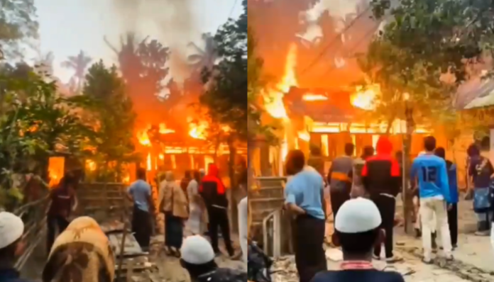 Several houses of Hindus were set on fire in the Pirojpur district of Bangladesh.