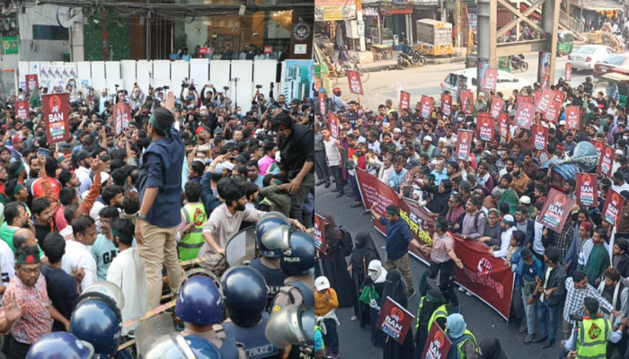 Protesters under the banner of Jan Oikya marched towards Indian High Commission in Dhaka.
