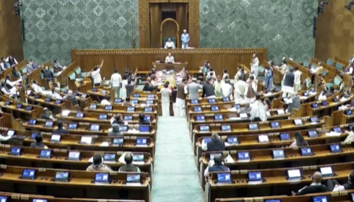 DMK members disrupted the proceedings of Lok Sabha over Karthigai Deepak issue.