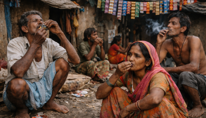 A survey found that both rural and urban India make extensive use of gutkha and other tobacoo products.