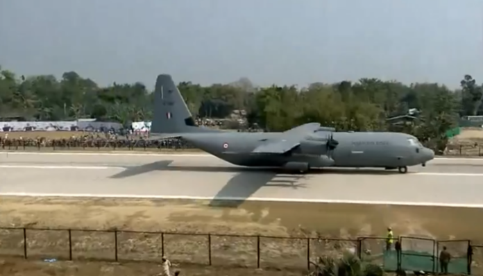 PM Modi landed at Emergency Landing Facility (ELF) on Moran Bypass in Dibrugarh.