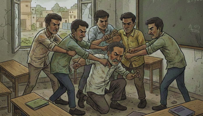 A school principal in Bareilly Uttar Pradesh was beaten by a group of minor boys.
