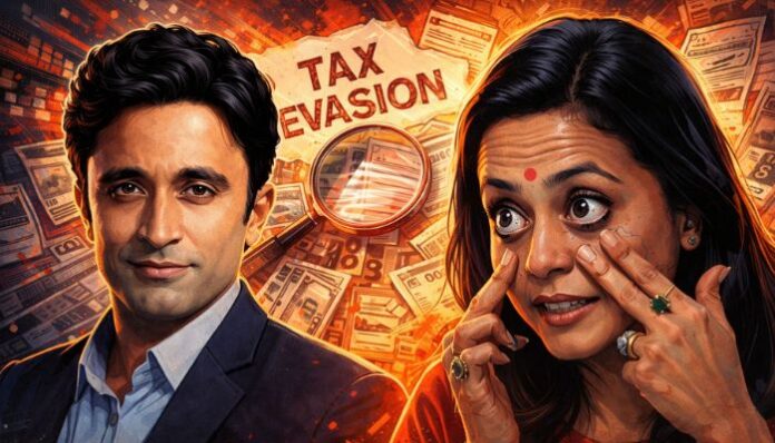 BJP spokesperson Pradeep Bhandari alleges Mahua Moitra received Rs 29.58 lakh as professional fees from a firm owned by her husband, raising questions of tax violations