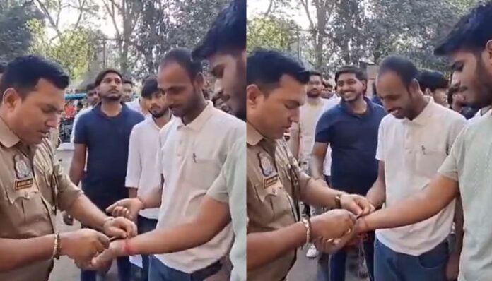 Police personnel cuts candidate’s kalawa outside Varanasi recruitment exam centre, video triggers outrage and board action