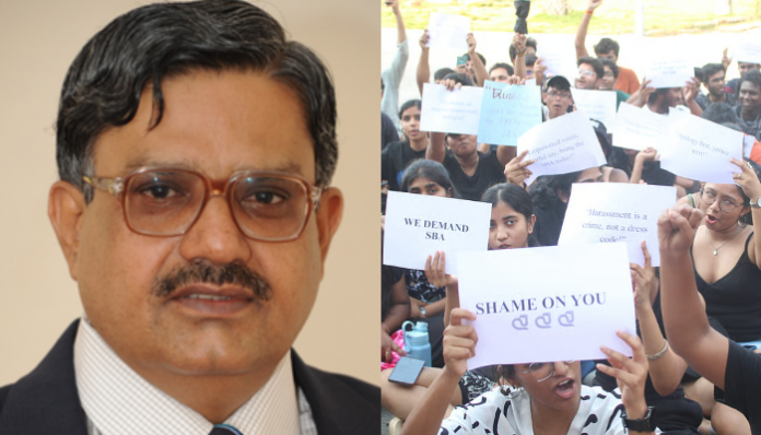 TNNLU students protest V-C’s remarks on women’s attire.