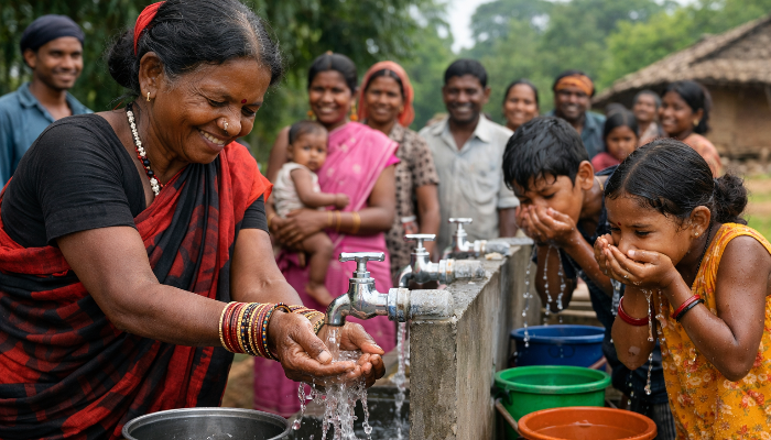 Nelangur receives tap water for the first time after Chhattisgarh becomes Naxal-free.