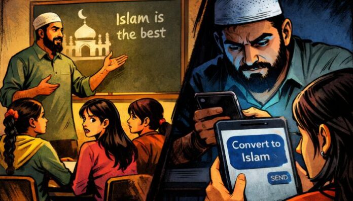 Sohail Ahmed Khan arrested after students accysed of pressuring them for religious conversion.