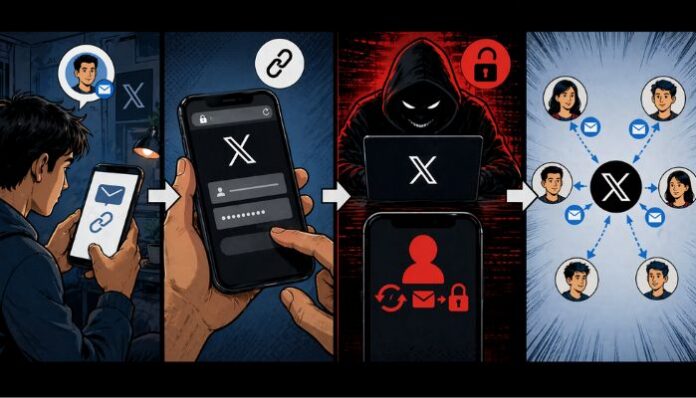 Users targeted through fake DM links leading to hacked X accounts