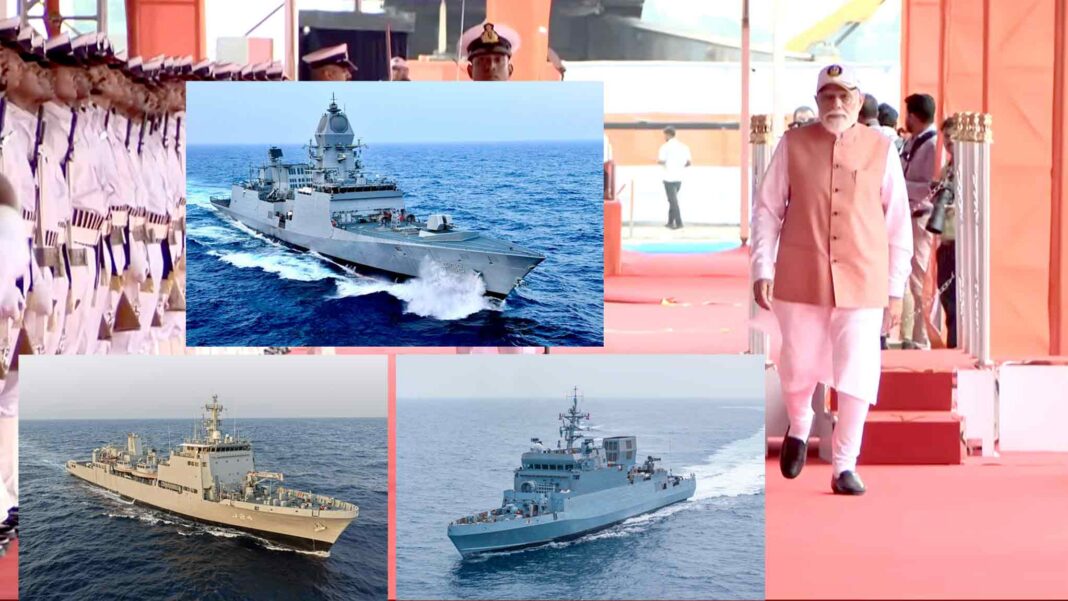 Ins Rajaranaveeran PM Modi commissions INS Dunagiri, INS Agray and INS Sanshodhak