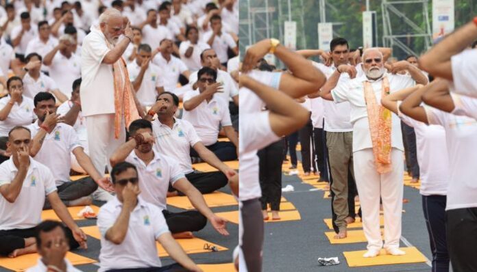 PM Modi led the celebrations on the 12 International Yoga Day in Kolkata.